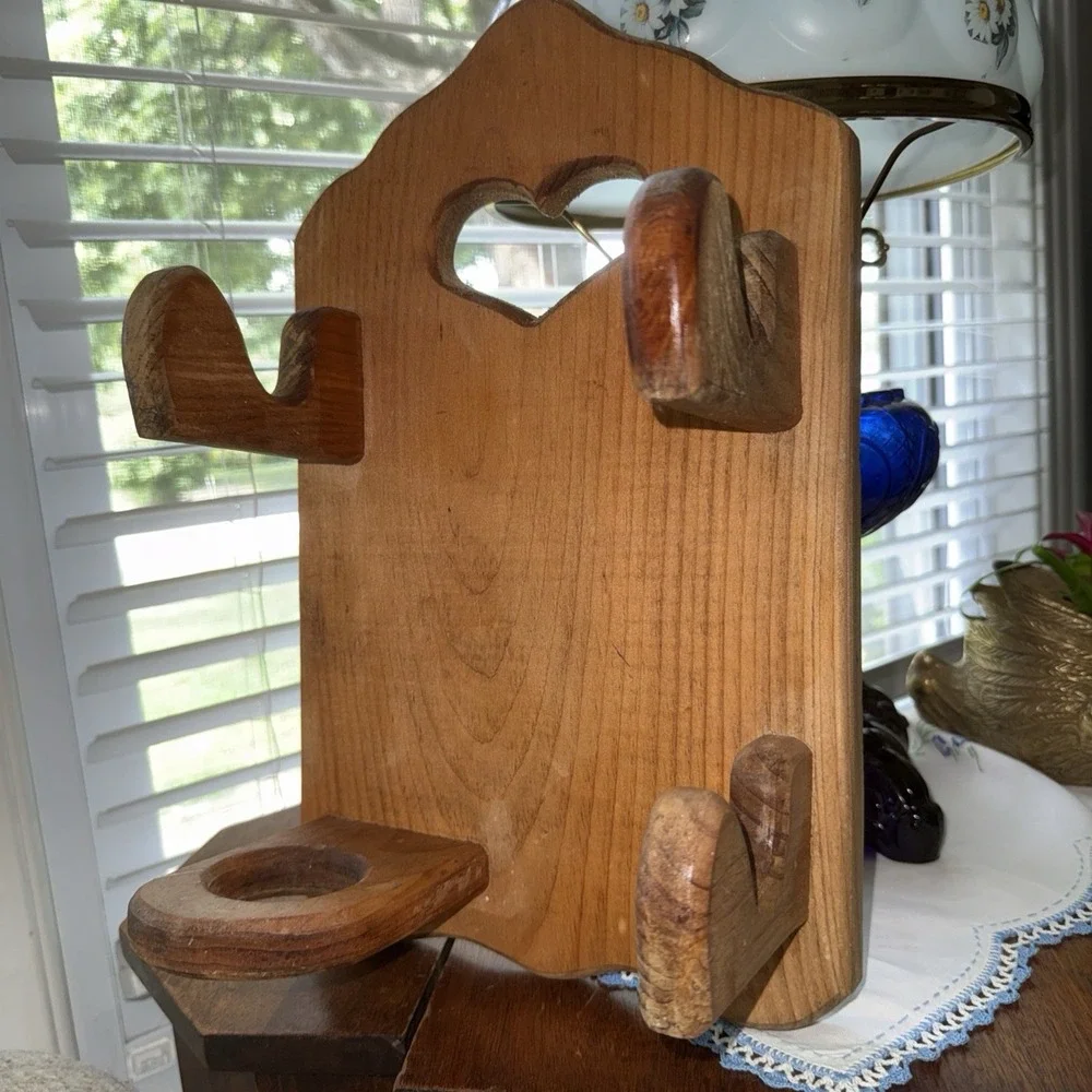 Vintage Wooden Wall Mount Hair Dryer Holder Curling Iron Organizer Heart Decor